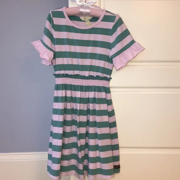 Matilda Jane Dresses | Matilda Jane Pink and Green Striped Dress - Ruffled Sleeves and Elastic Waist | Color: Green/Pink | Size: 6g | Suzi_Sunshine1'S